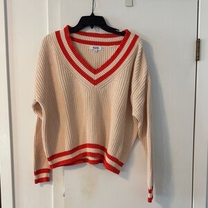 525 America V-Neck Sweater with Red Stripes